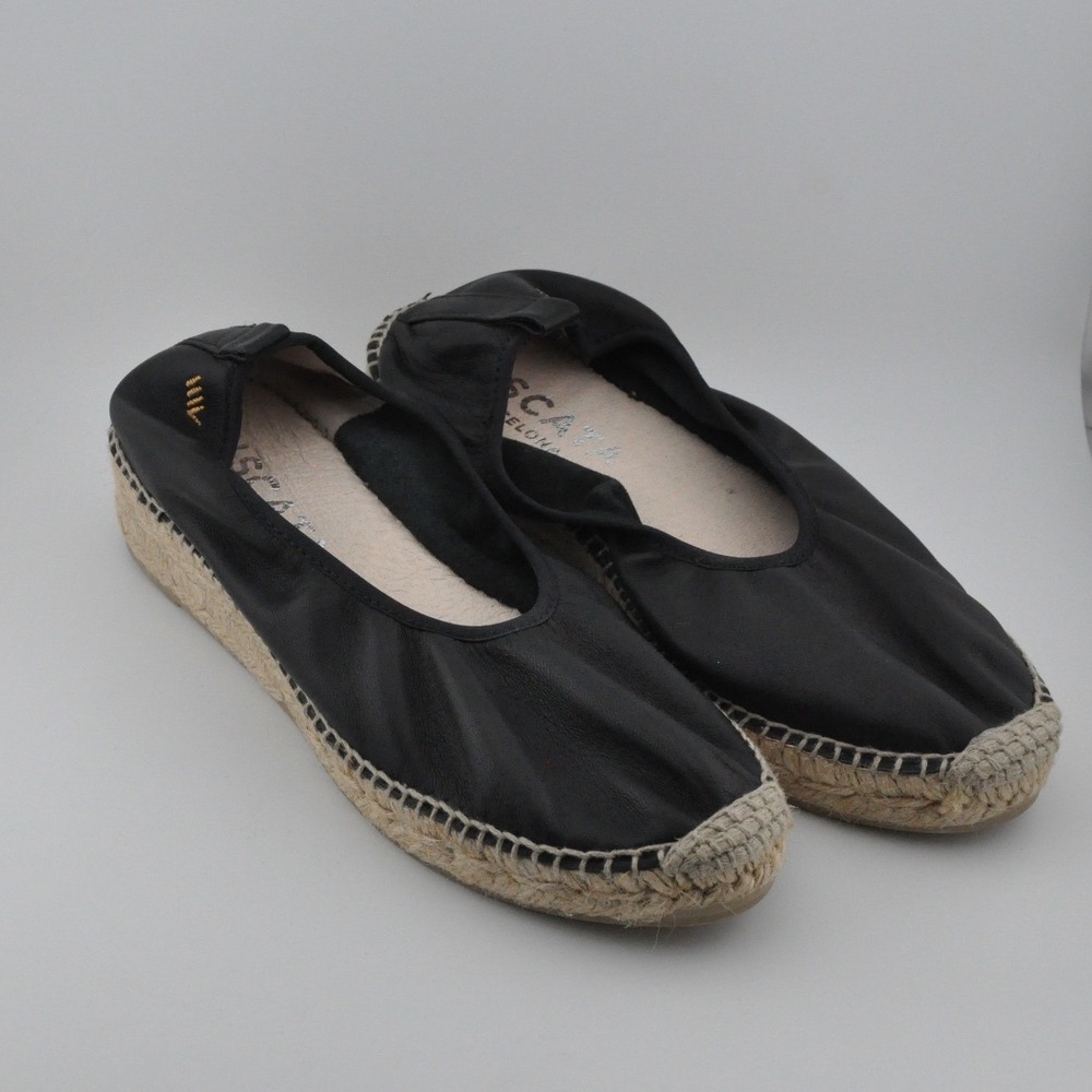 Viscata Barcelona Leather Espadrille Wedge 38 Black Excellent Made in Spain